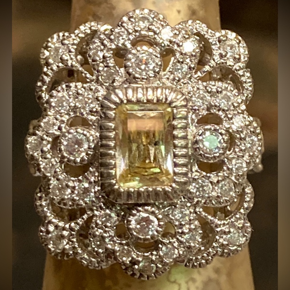 Canary Yellow & Clear Simulated Diamond Sterling Silver Ring
